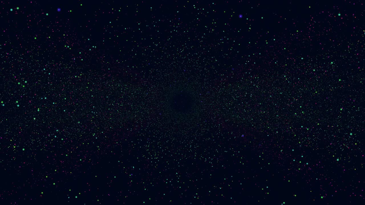 Piccoli cerchi luminosi al neon volanti nella galassia buia