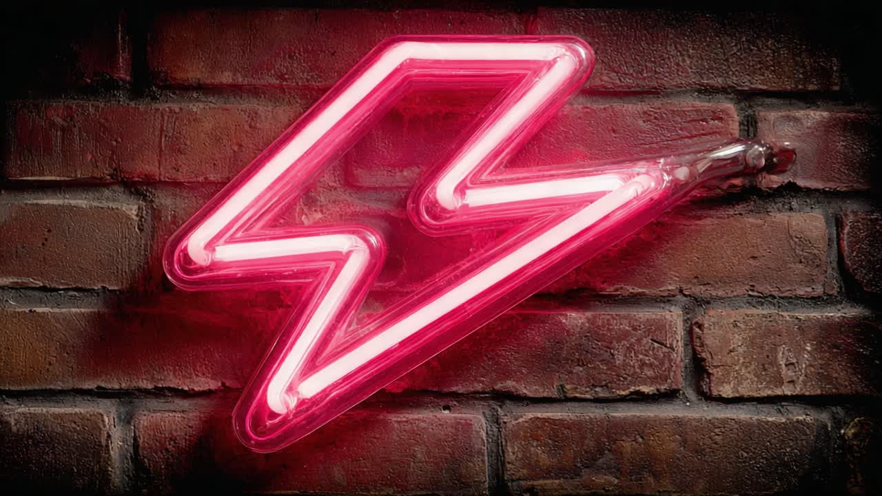 An Eye-Catching Neon Lightning Bolt Sign Illuminating a Brick Wall with Vibrant Colors and Unique Design Captures Modern Aesthetics in Urban Decor