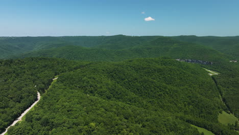 Exuberante-Follaje-Que-Cubre-Montañas-Boscosas-Cerca-Del-Río-Buffalo-En-Arkansas,-EE.UU.