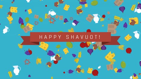 shavuot holiday flat design animation background with traditional symbols and english text