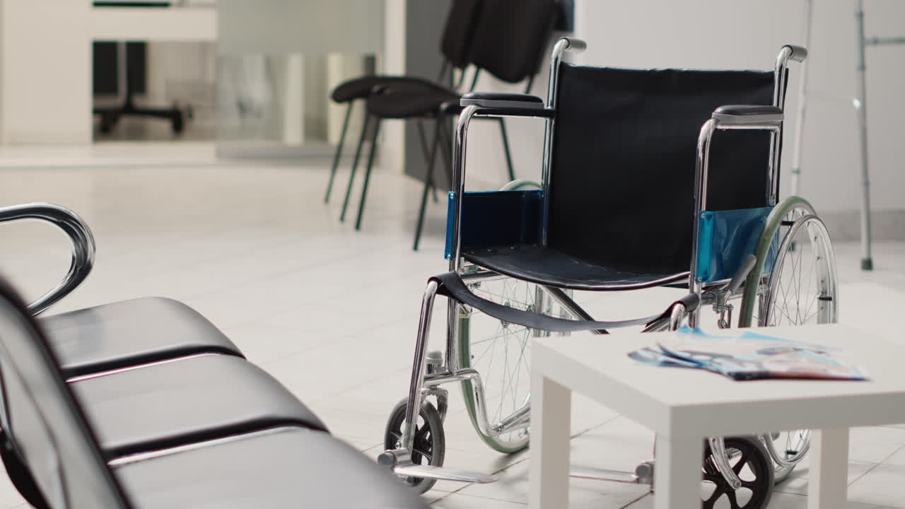 Wheelchair in empty medical facility