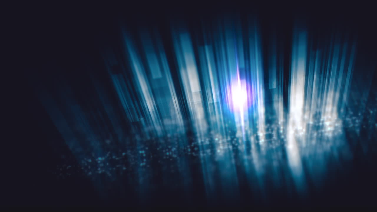 Futuristic network simulation blending AI, quantum physics, and deep learning, with a particle matrix analyzing data in a sleek, background animation display