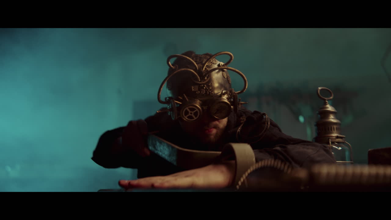 Steampunk Character Working on Machinery