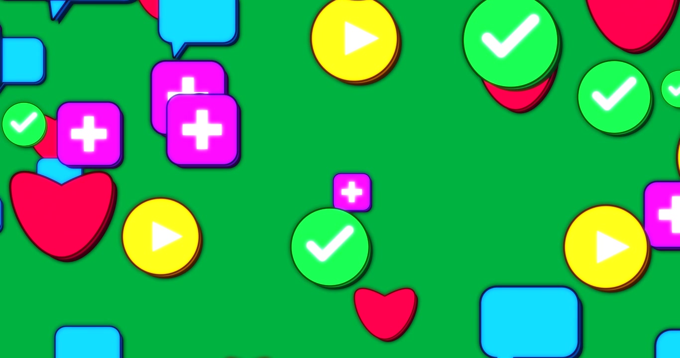 Neon UI icons entering from edges and clustering, forming UI overlay on transparent background