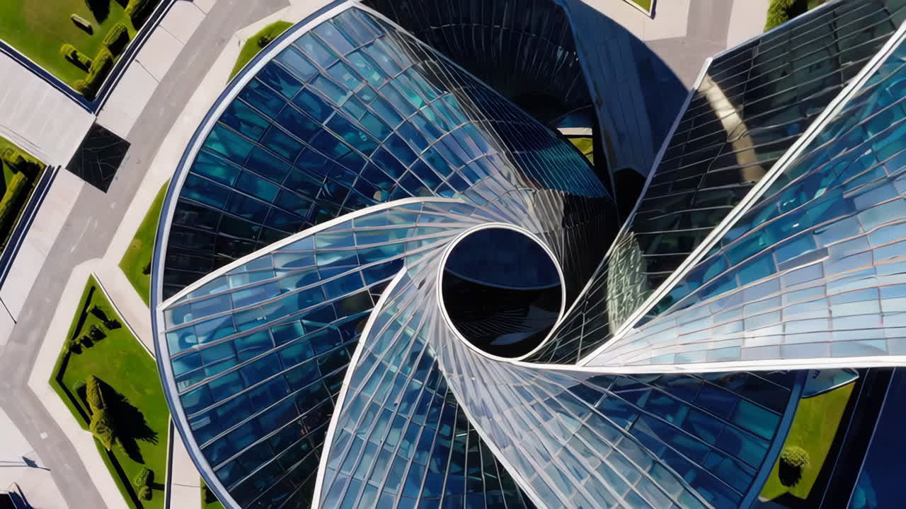 Aerial View of a Unique Spiral Building