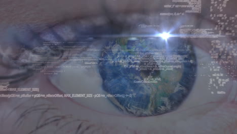 animation of data processing with clouds over woman's eye