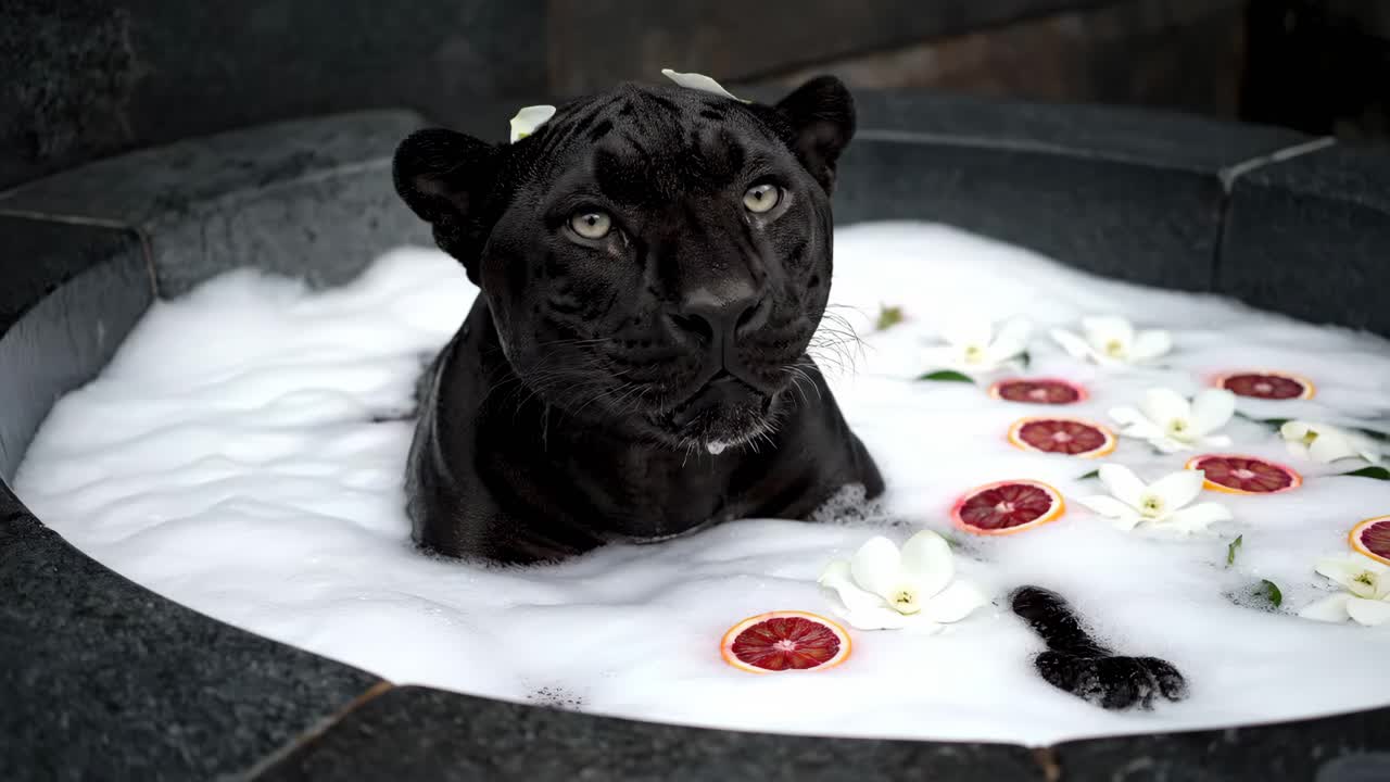 Black Panther Relaxing in a Luxurious Bathtub