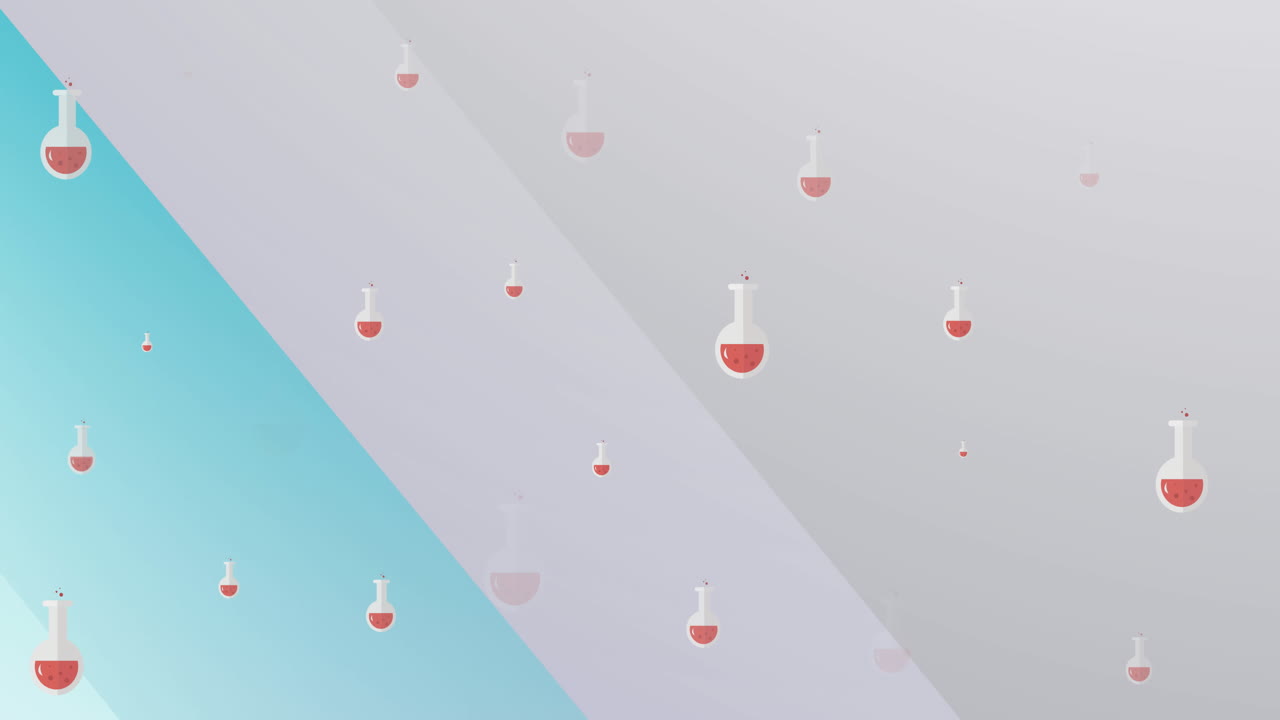 Animation of chemistry flasks appearing and disappearing on grey and blue