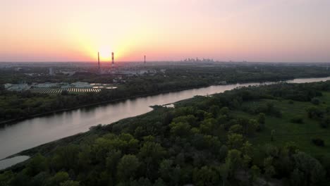 vistula river power plant, industrial concept during sunset or sunrise