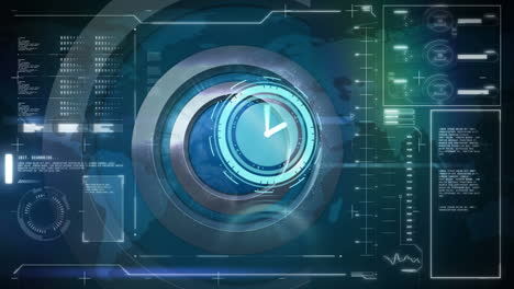animation of clock moving over data on blue background