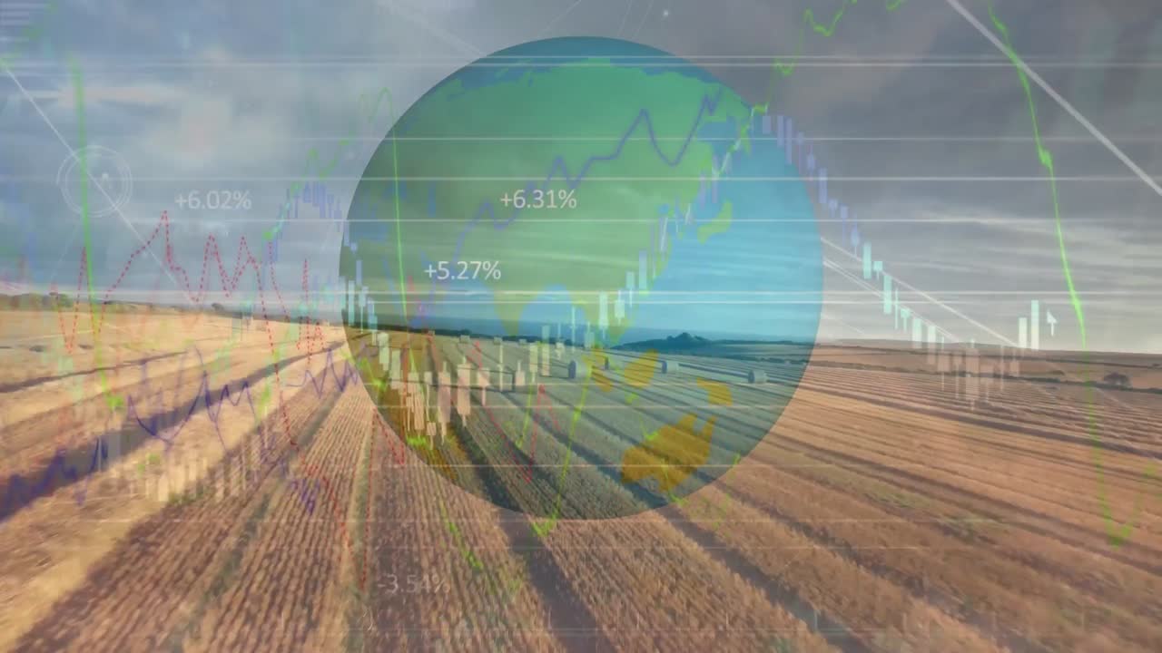 지구와 풍경에 대한 데이터 처리의 애니메이션