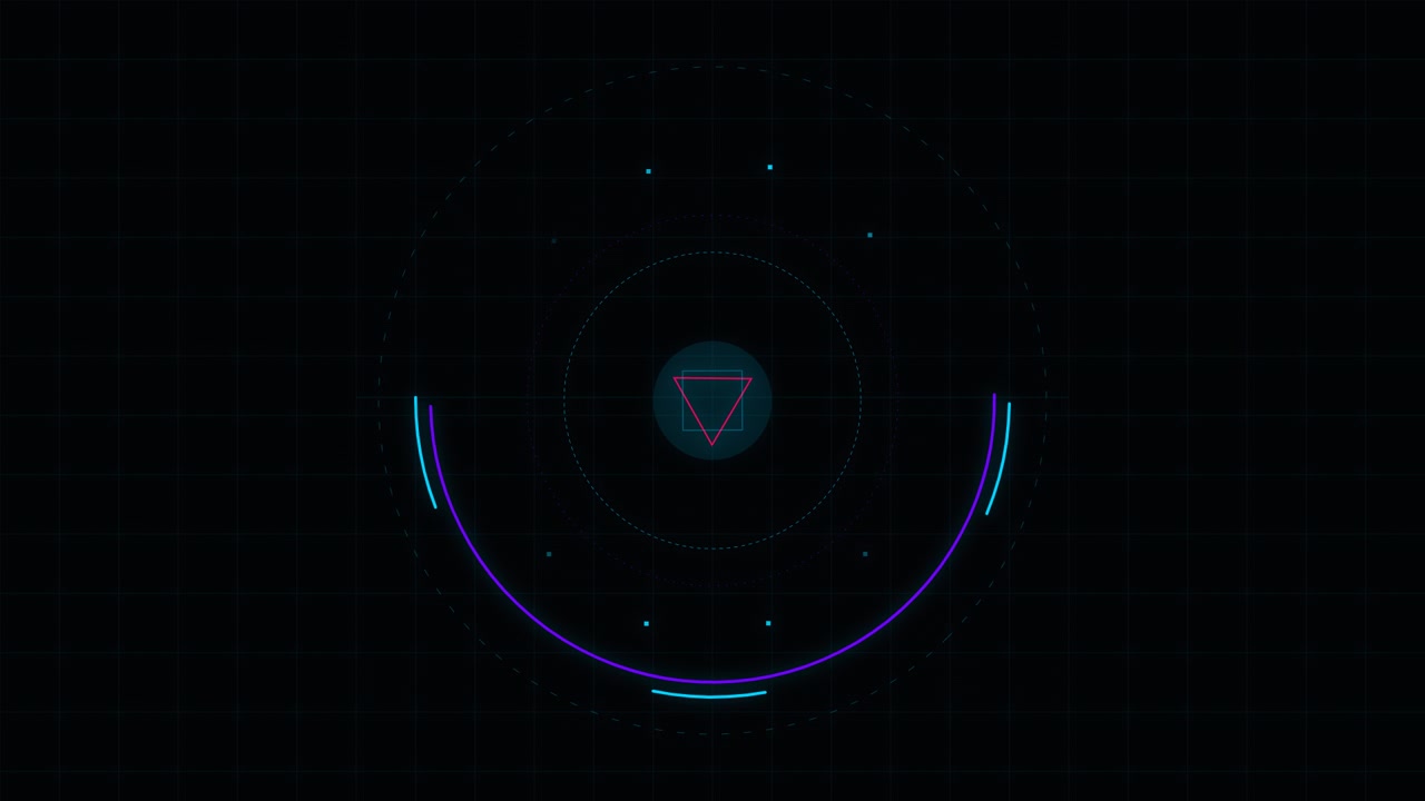 Abstract Digital HUD Interface with Rotating Geometric Shapes