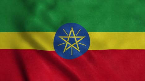 Ethiopia flag waving in the wind. Seamless loop with highly detailed fabric texture