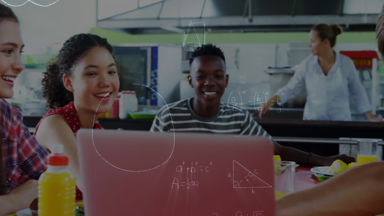 Animation of mathematical equations over school children using laptop in classroom