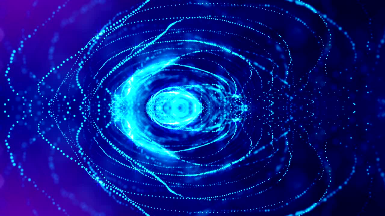complex blue composition with luminous particles that form wavy structures in the air. 4k 3d looped smooth animation with glow paricles. sci-fi microworld or space background. 9
