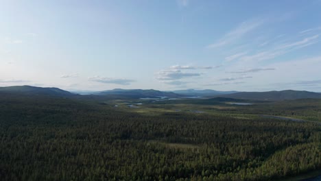 Aerial-shot-of-remote-wilderness-above-polar-circle-in-Sweden-on-a-clear-day