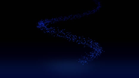 animación sobre partículas brillantes. las partículas luminosas azules que caen forman un círculo en el suelo. el fondo es negro.