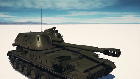 military tank in the white desert