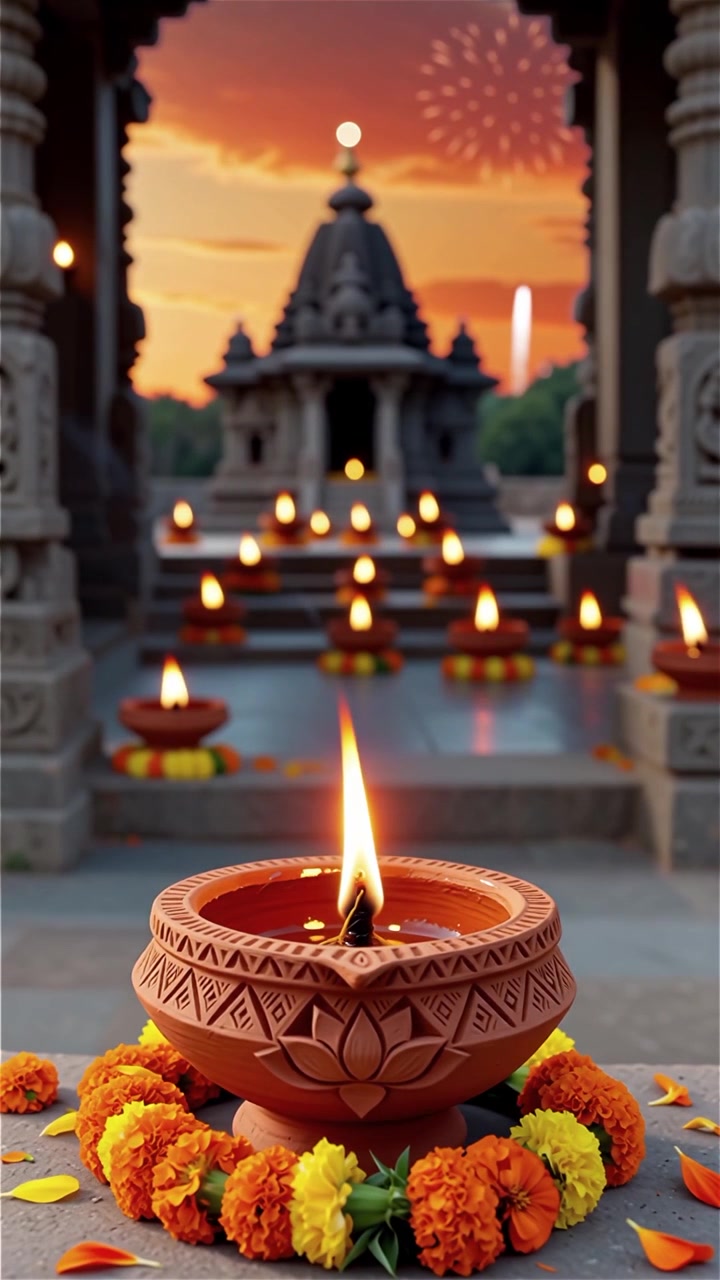 Sfondo del Festival Diwali con lanterne e decorazioni tradizionali Diyas.
