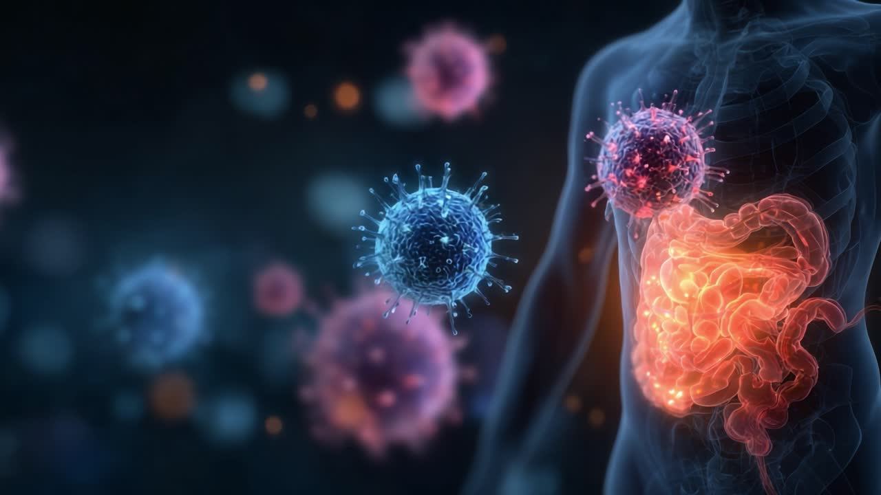 Denne fængslende skildring viser den indviklede kamp mellem det menneskelige immunsystem og forskellige patogener, der giver et visuelt indblik i cellulære interaktioner og sundhedsdynamik