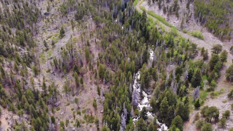 Aufgekippte-Luftaufnahme-Des-Estes-Parks-Und-Der-Schneebedeckten-Berge-In-Colorado