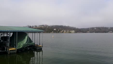 boat marina at lake of the ozarks reservoir in missouri, aerial