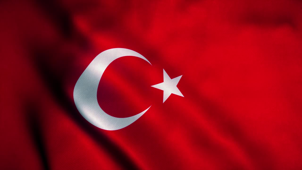 Turkey flag waving in the wind. National flag of Turkey. Sign of Turkey seamless loop animation. 4K