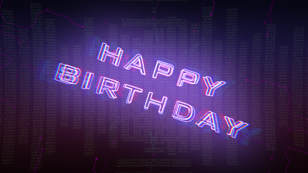 feliz cumpleaños con matriz cyberpunk y elementos hud 1