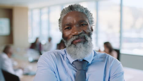 portrait mature african american businessman executive smiling looking confident male entrepreneur with corporate experience in leadership proud manager in office boardroom 4k