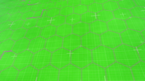 animation of grey lines on network of hexagons on green background