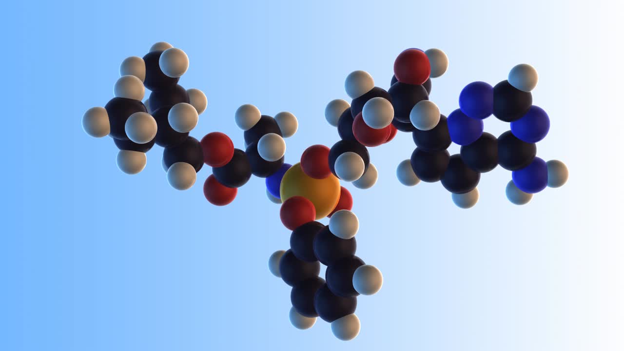 remdesivir 분자의 3d 렌더링 - 항에볼라 및 잠재적인 항 코로나19 (코로나바이러스, sars-cov2) 약물.