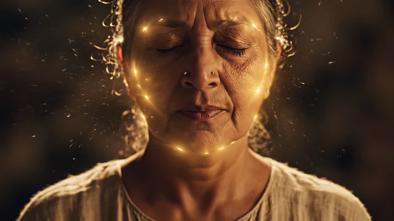 A Serene Portrait of an Elderly Woman in Meditation