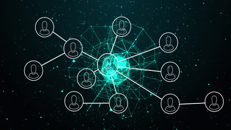 animation of network of connections with people icons over globe