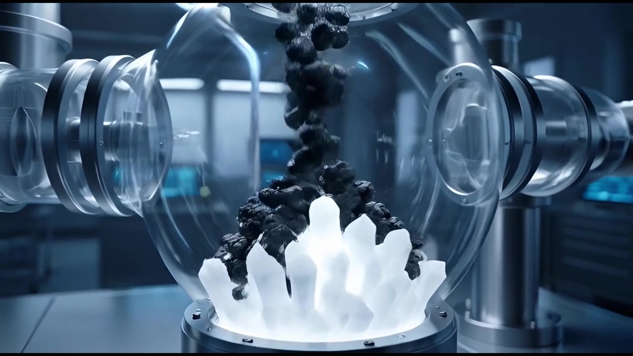 High-Tech Scientific Process of Crystal Formation in a Glass Chamber
