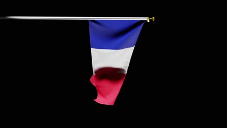 Flag-of-France-waving-against-black-background,-French-patriotism