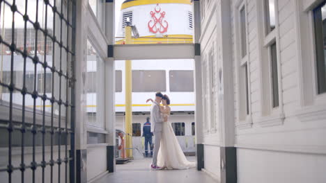 couple in love at the ferry pier