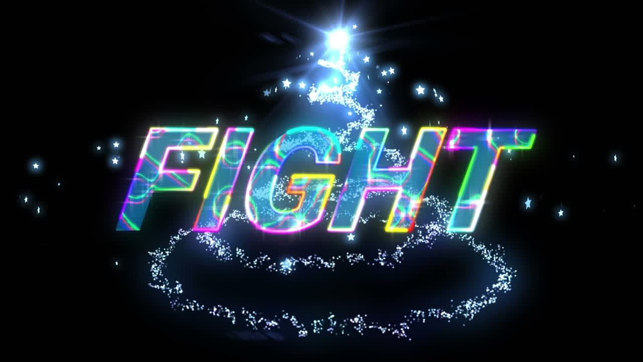 푸른 빛의 흔적 위에 반 ⁇ 이는 싸움 텍스트의 애니메이션