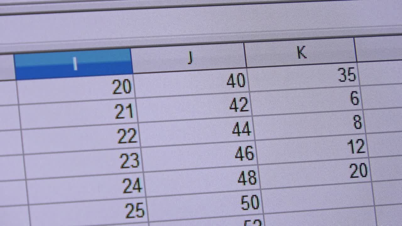 números en una hoja de cálculo en columnas con números crecientes.