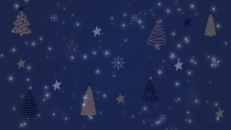 Animación-De-Nieve-Cayendo-Sobre-El-Patrón-Del-árbol-De-Navidad.