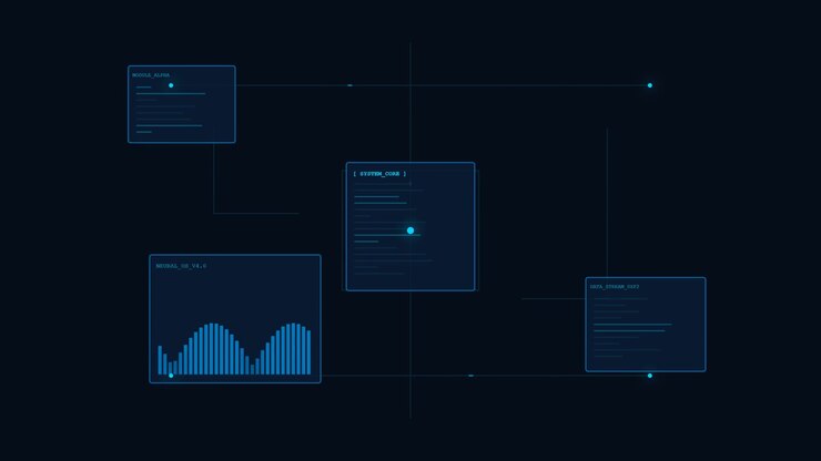 Digital grænseflade, der viser dataanalyse og systemprocesser