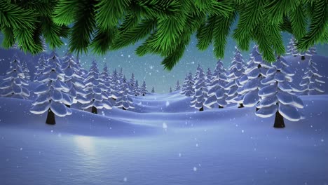 Animation-Von-Schnee,-Der-über-Die-Winterlandschaft-Fällt