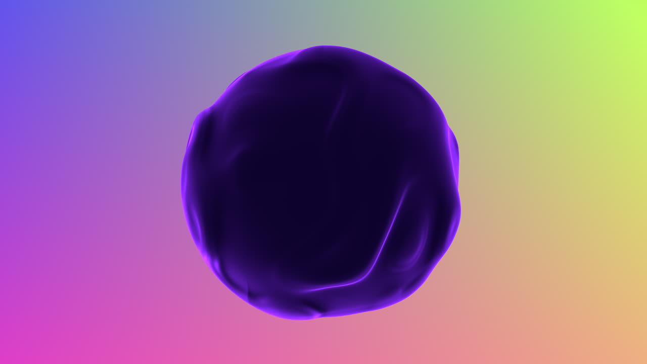 Captivating 3d render floating black and purple ball on rainbow background