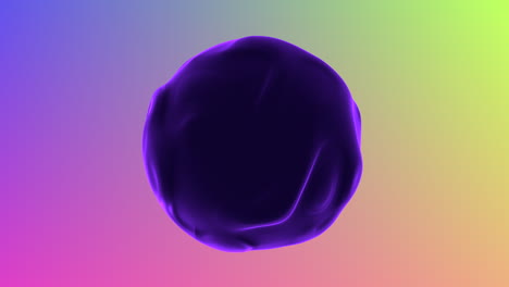 cativante renderización 3d flotante bola negra y púrpura en el fondo del arco iris