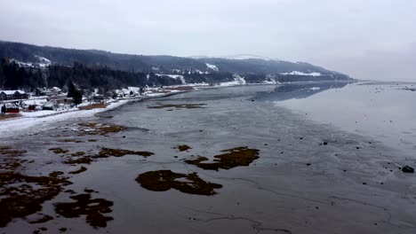 Aerial-shot-over-and-descending-on-the-Saint-Lawrence-river-in-wintertime-in-Charlevoix