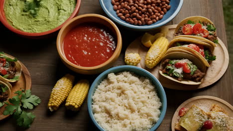 tacos with various toppings and sides