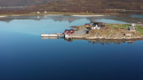 aerial view of the small settlement on the foreland near the trongstraumen strait on senja