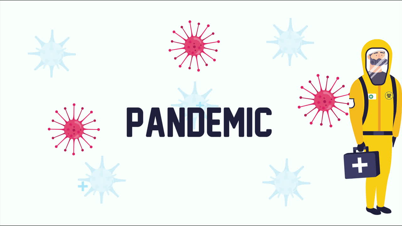 바이오 해저드 슈트와 코로나19 입자를 입은 의사