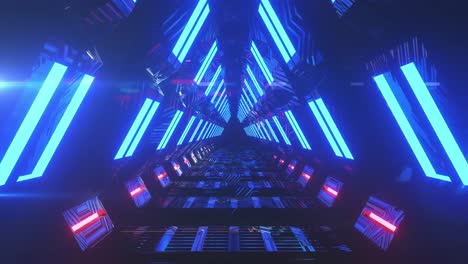 Animation-of-tunnel-with-blue-lights-moving-in-a-seamless-loop