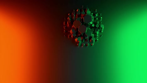 abstract 3d render of green hexagons on a gradient orange and green background