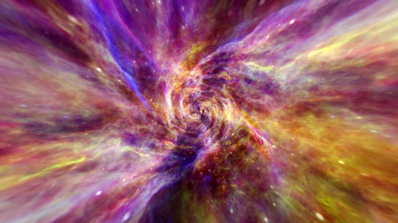 vuelo abstracto en colorida vibrante animación de túnel de hiperespacio. 4k 3d volar en bucle de nube de tormenta ciencia ficción viajando en un vórtice de agujero de gusano abstracto. viaje espacial velocidad de deformación a través del espacio y el tiempo.